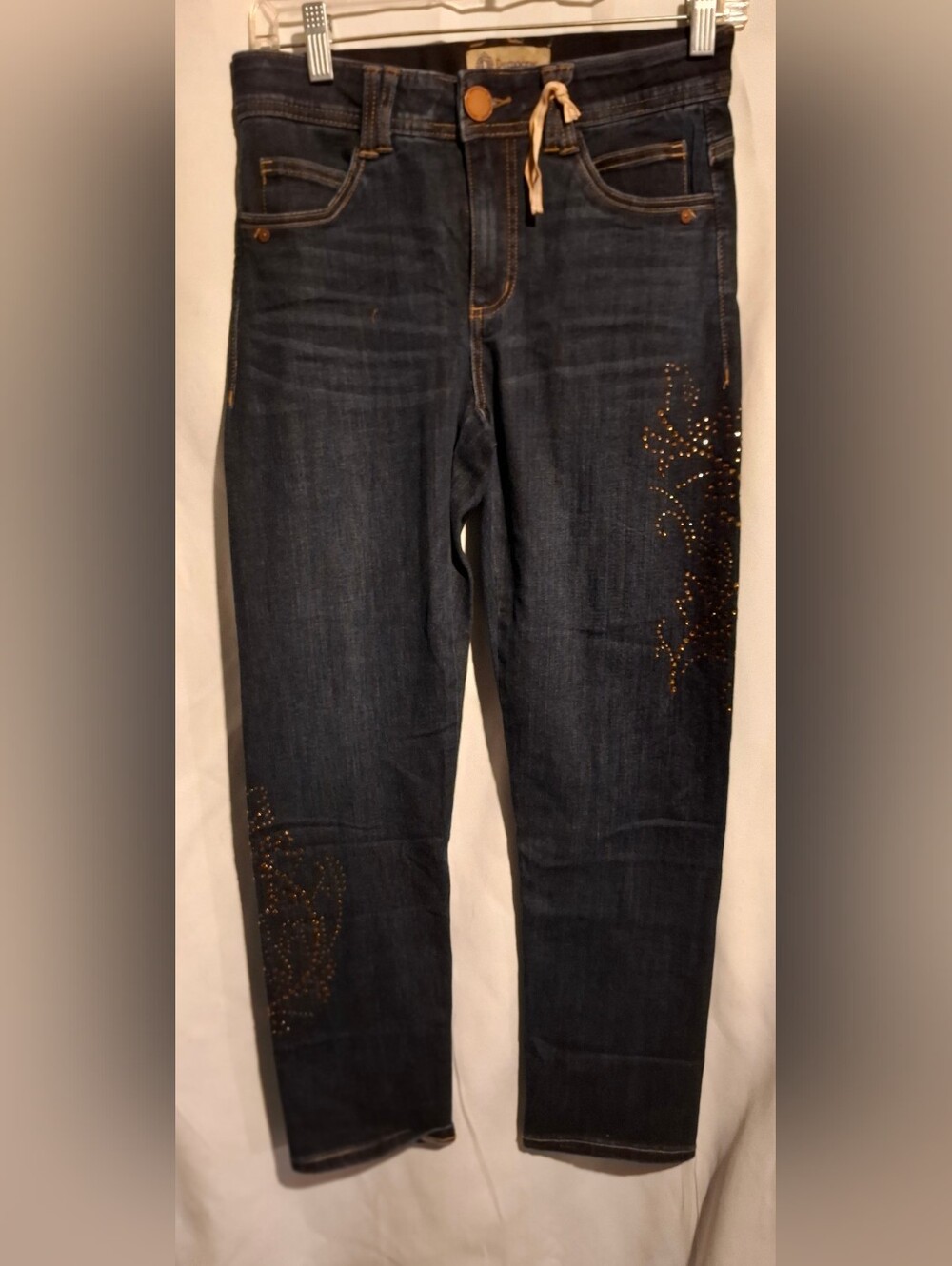 Democracy Dark Indigo Skinny Jeans with Bronze Stud Accents